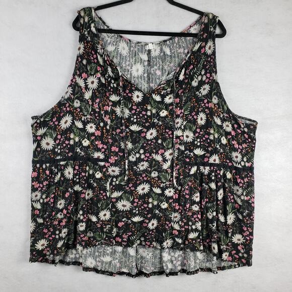 Maurices Tops - Maurices Plus Women's 4X Wildflower Crepe‎ V Neck Tank Top Black Dark Fairycore